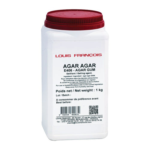 Louis Francois agar agar container with red lid on a white background
