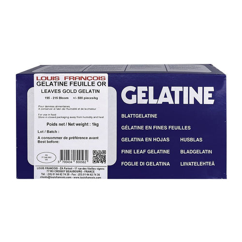 Box of Louis Francois gelatine leaves with blue and white design