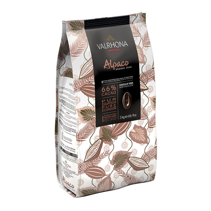 Valrhona chocolate bar packaging with leaf pattern on a white background