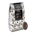 A 3kg bag of Valrhona Equatorial Noire chocolate powder, featuring a white and black patterned bag with cocoa pod illustrations and a single dark brown chocolate disc in the foreground, set against a plain white background.