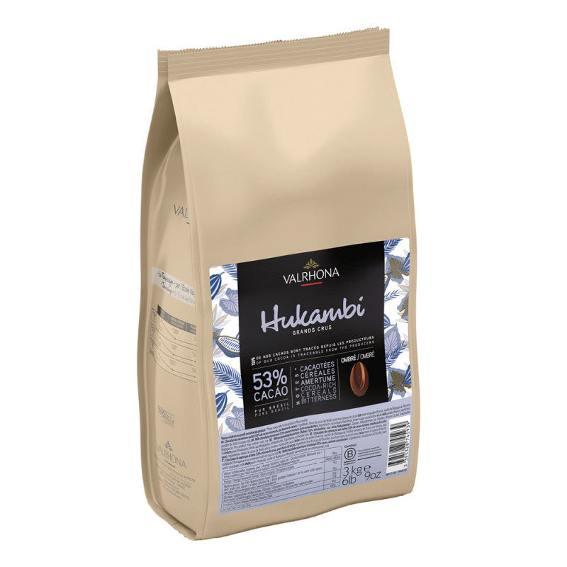 Valrhona Hukumi chocolate bag with a white background
