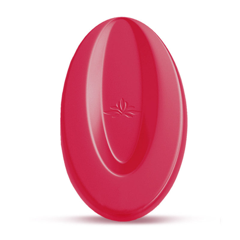 Red frisbee with a logo on a white background